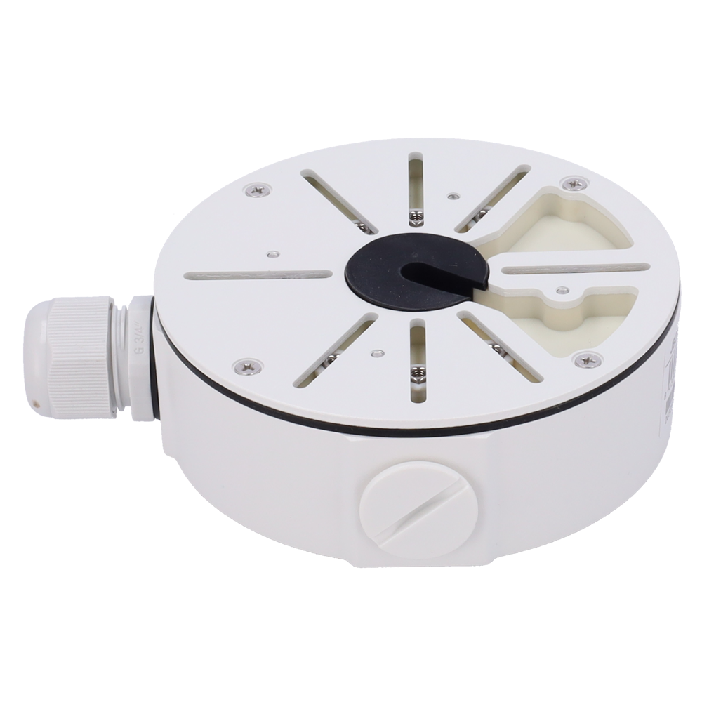 MARCA BLANCA JBOX-116-WHITE - Caja de conexiones - Para cámaras Bullet, Domo y Turret - Para cámaras con la salida de cable descentrada - Instalación en techo o pared - Incluye prensacable - Color blanco | 140 Ø × 45.5 (Fo) mm - imagen 3