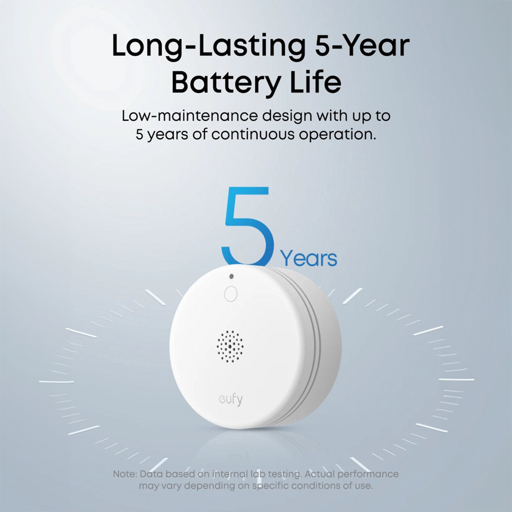 EUFY-ALARM-SMOKE-E10 - Sensor Detector de Humo Eufy E10 - Inalámbrico 868 MHz - Compatible con el sistema de alarma Eufy - Botón de enlace rápido a HomeBase - Funcionamiento a pilas / Diseño compacto - Apto para interior - imagen 3