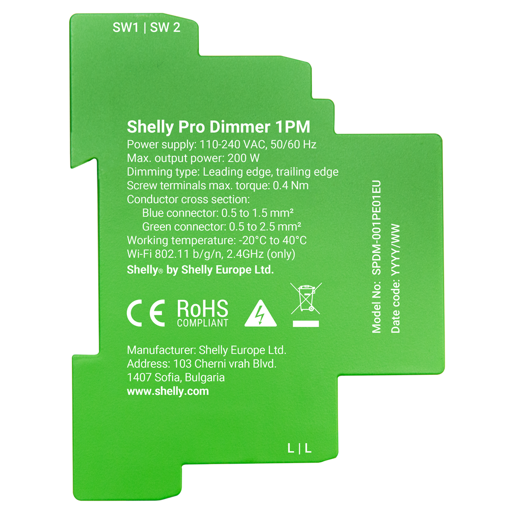 SHELLY SH-PRO-DIMMER-1PM - Shelly Pro Dimmer 1PM - Atenuación (Dimming) / Carril DIN - 1 Canal (Atenuable) / 200W Max - WiFi 2.4GHz / Bluetooth / LAN - Soporta AC 110-240 V / Medidor de Consumo - Compatible con Alexa y Google - imagen 3