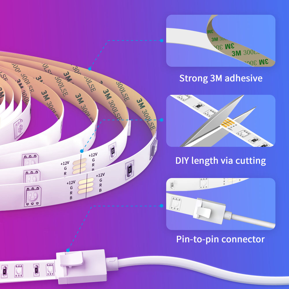 GOVEE GV-STRIP-H6110-2X5M-RGB - Govee Tira LED inteligente 10m - Wi-Fi 2.4 GHz + Bluetooth - Color RGB - 90 lúmenes/m / 300LEDs - App Govee / Alexa / Google Home - Para interior - imagen 3