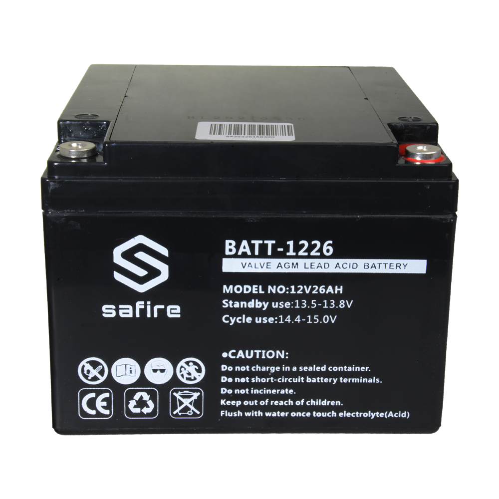 SAFIRE BATT-1226 - Batería recargable - Tecnología plomo ácido AGM - Voltaje 12 V - Capacidad 26 Ah - 182 x 166 x 126 mm / 8400 g - Para respaldo o uso directo - imagen 3