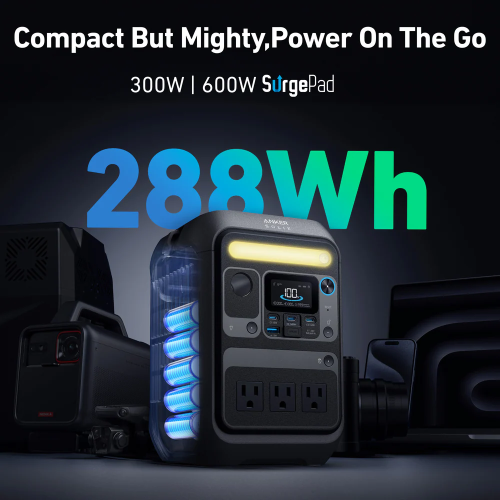 ANKER SOLIX ASOX-C300X - Estación de energía portátil Anker Solix - Capacidad 288Wh - Potencia salida 300W | Pico 600W - Salidas y formas de recarga múltiples - 3000 ciclos de vida - Control a través de la APP - imagen 3
