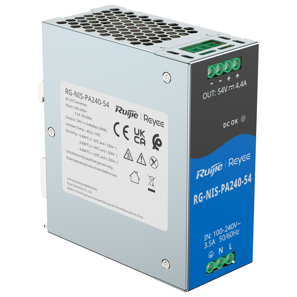REYEE RG-NIS-PA240-54 - Fuente de alimentación industrial de Reyee - Gran potencia de salida eficiente de hasta 240W - Entrada universal AC con rango amplio 90-264V - Diseño Fanless sin ventilador totalmente silencioso - Rango de temperatura extremo de -4 - imagen 3