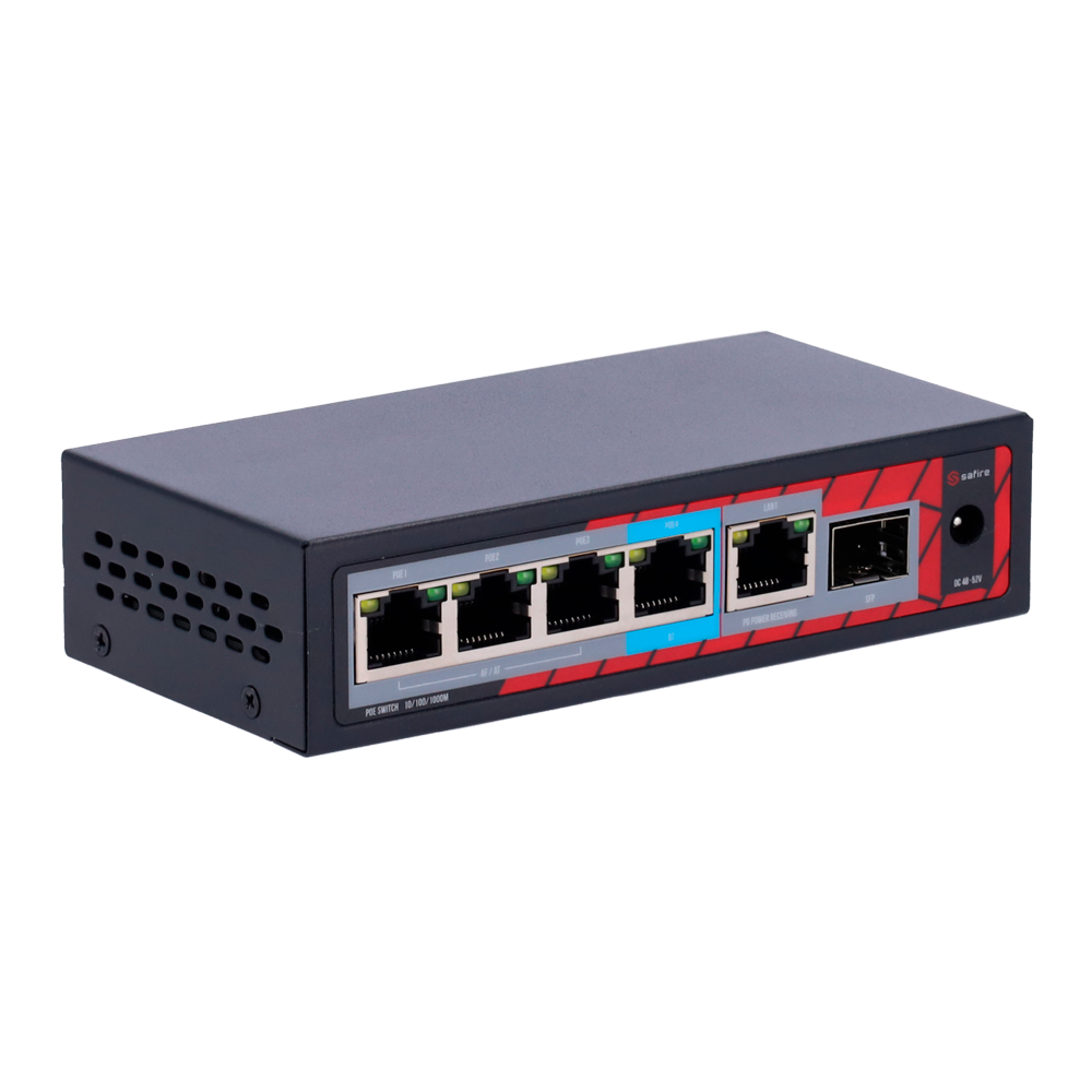 SAFIRE SF-POE-EXT0604-GF-60 - Extensor PoE Safire. - Soporta estándares modernos IEEE 802.3af/at/bt. - Dispone de 6 puertos (4 PoE / 1 Uplink / 1 SFP). - Suministro de potencia masiva de hasta 60 W. - Transferencia de datos Gigabit 10/100/1000M. - Función - imagen 3
