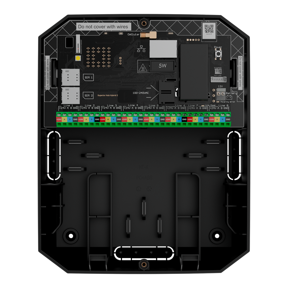 AJAX FIBRA-HUBHYBRID2-B - Central de alarma - Grado 3 - Inalámbrica: Superior Jeweller y TurboWings - Cableada: Fibra - Comunicación Ethernet y dual SIM 4G(LTE)/3G/2G - Hasta 250 dispositivos inalámbricos y cableados - 200 usuarios y 25 grupos de armado - imagen 3