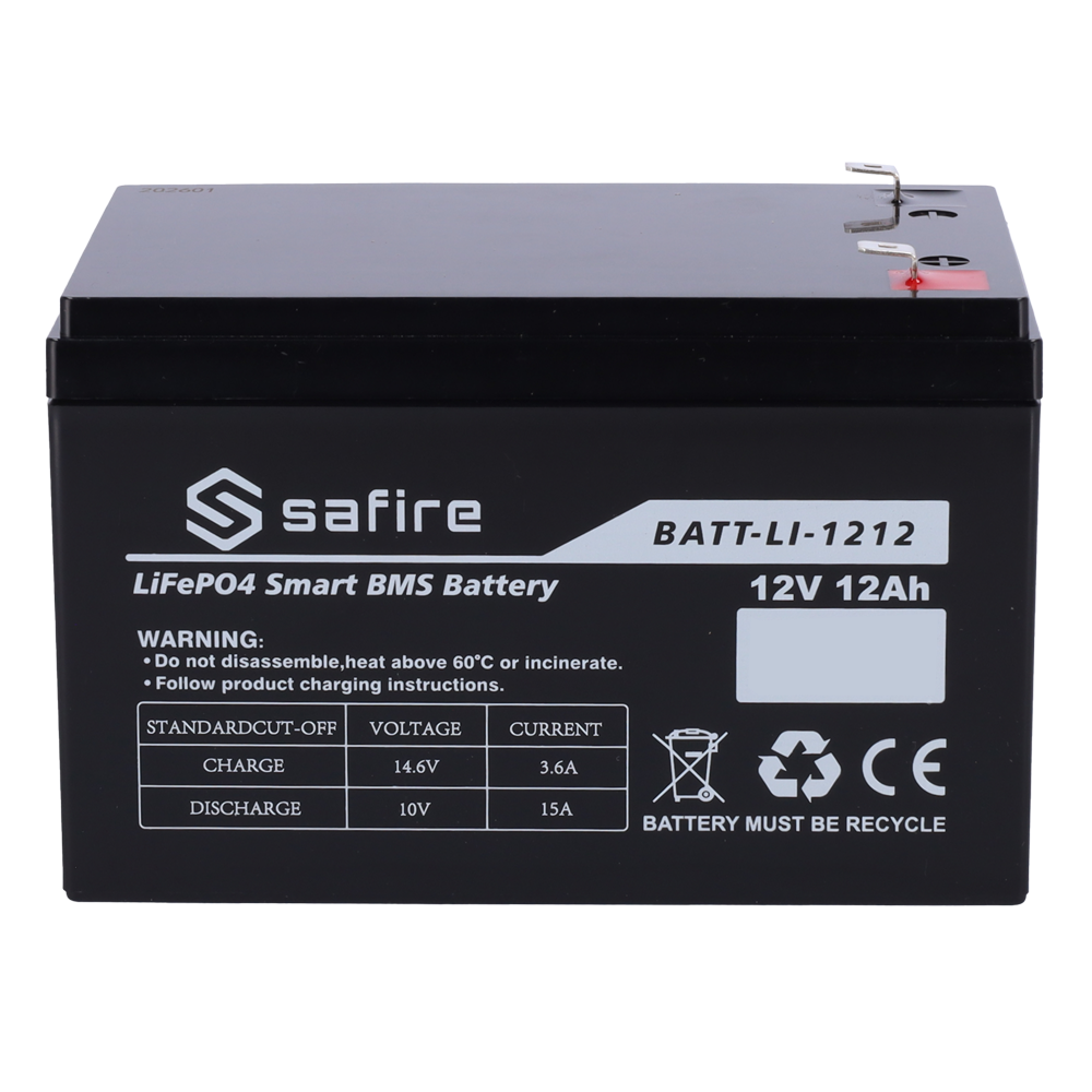 SAFIRE BATT-LI-1212 - Batería recargable - Litio LiFePO4 - Tensión 12V - Capacidad 12Ah - 3000 ciclos - 151 (An) x 99 (Al) x 99 (Fo) mm / 1.7Kg - imagen 3