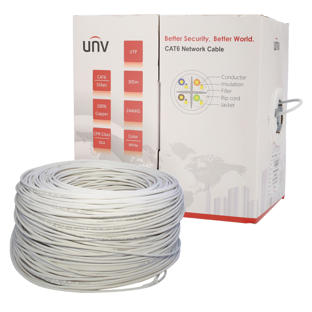 UNIVIEW UV-UTP6-500-BC24AWG-DCA-R-W - Uniview cable UTP categoría 6 - Conductor OFC,100% cobre - Diámetro 24 AWG-0,53mm - Certificado Dca-s2,d2,a2 - Cubierta exterior LSZH / Color blanco - Se suministra en caja de cartón de 500m - imagen 3