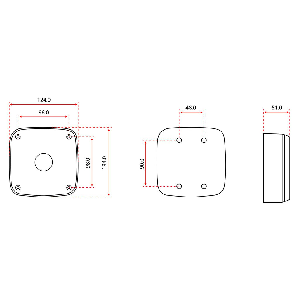 DAHUA PFA123 - Caja de conexiones - Para cámaras bullet o domos - Apto para uso exterior - Instalación en techo o pared - Pasador de cables - Color blanco | 134 (Al) x 134 (An) x 51 (Fo) mm - imagen 3