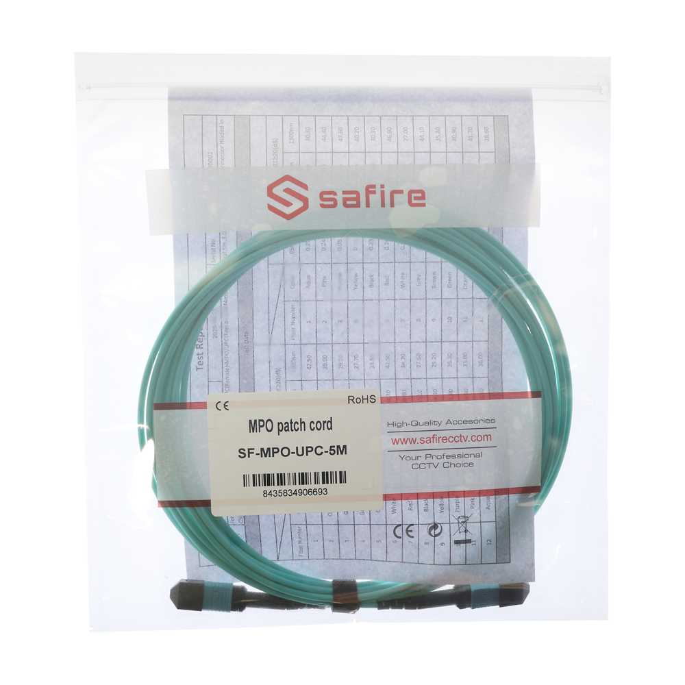 SAFIRE SF-MPO-UPC-5M - Cable troncal MPO de 12 fibras de alta densidad - Fibra multimodo OM4 Elite de baja pérdida - Conectores MPO hembra a hembra con pulido UPC - Polaridad Tipo B para conexiones 40G/100G - Longitud de 5 metros y grosor robusto de 3.0 m - imagen 3