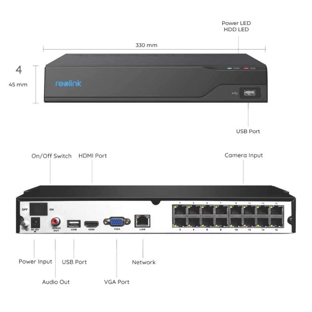 REOLINK RL-NVS16-POE - Reolink NVR 16 canales PoE - Soporta cámaras hasta 12MP - Deteccion Humanos / Mascotas / Vehículos - e-SATA - 4TB HDD - Apta para interior - imagen 3