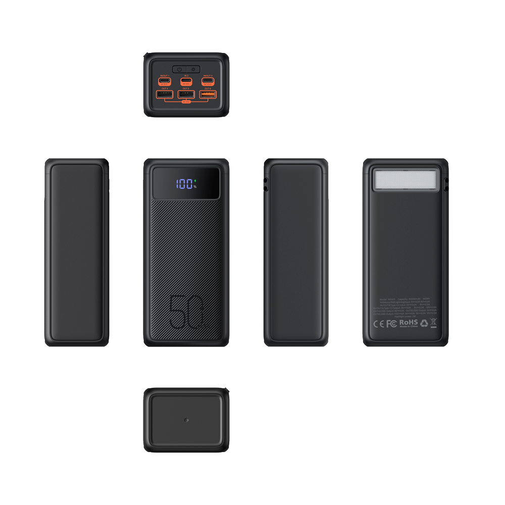 VEGER VG-W5001C - VEGER Power bank con pantalla LCD - Capacidad 56000mAh - Entrada USB-C, Lightning - Salidas 2x USB-C, 3x USB-A - Carga 5 dispositivos a la vez - Carga rápida 130W | Linterna y brújula - imagen 3