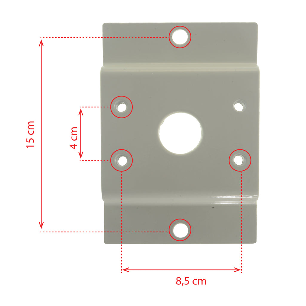MARCA BLANCA SP802 - Soporte para mástiles/farolas - Rango diámetro 60~110 mm - Fijación en ambas caras - Apto para uso en exterior - Color blanco | 115 (Al) x 170 (An) mm - Pasador de cables - imagen 3