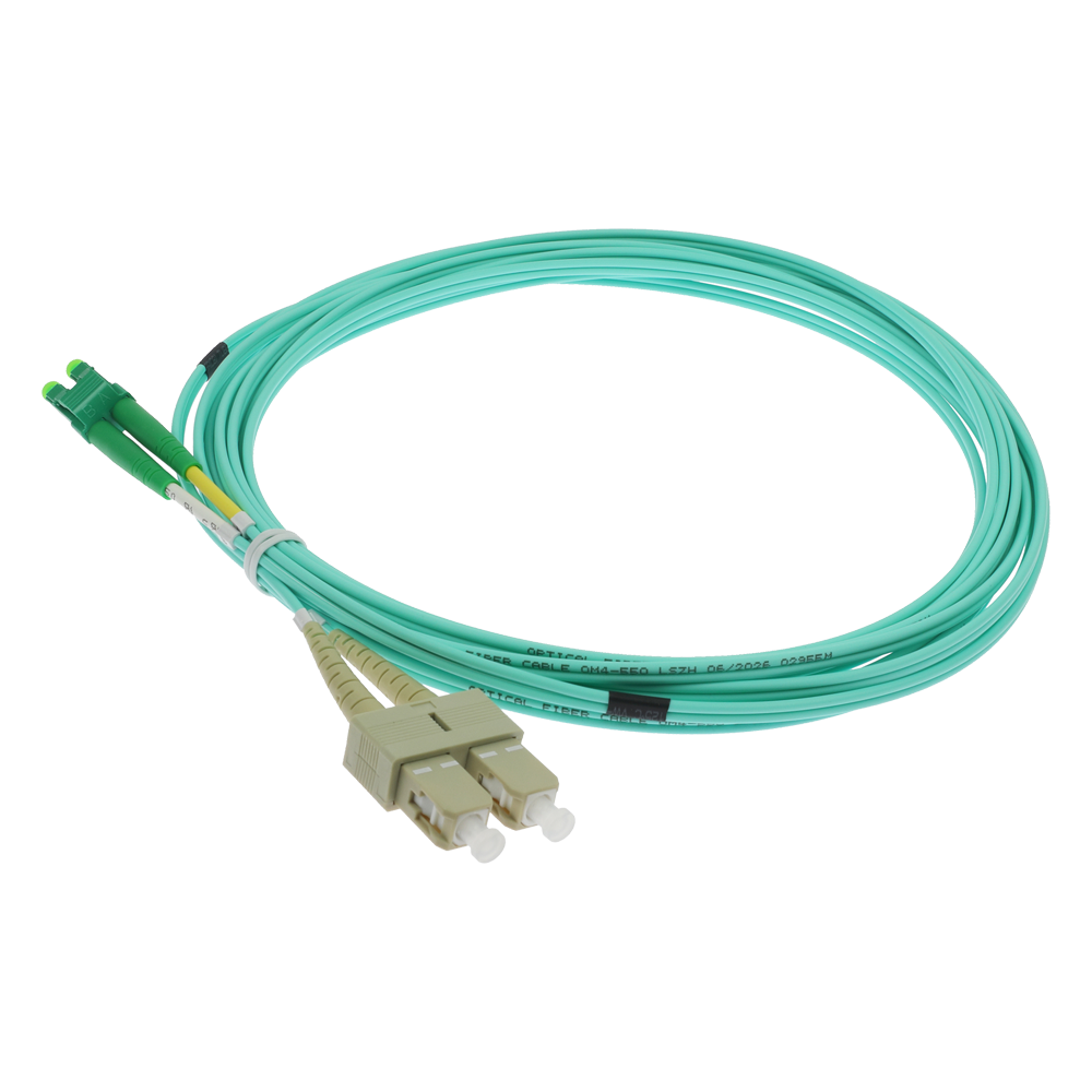 SAFIRE SF-LC-APC-SC-UPC-OM4-DX-5M - Cable de conexión de fibra óptica dúplex - Fibra multimodo OM4 de alta velocidad - Conectores híbridos LC APC y SC UPC - Longitud exacta de 5 metros - Cubierta exterior LSZH color Aqua - Compatibilidad de uso genérica u - imagen 3