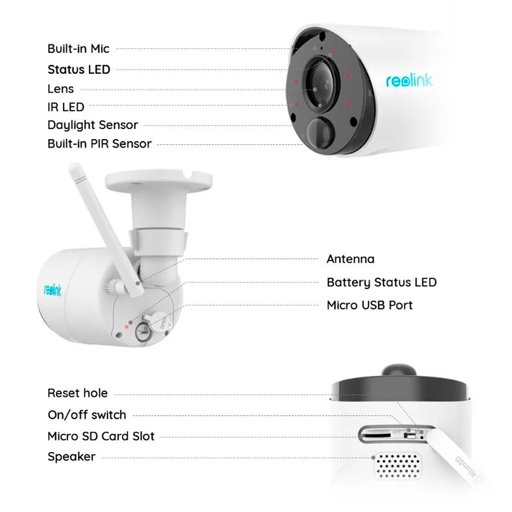 REOLINK RL-ARGUS-ECO-B320-SOLARKIT - Reolink Camara WiFi a Batería con Panel Solar - 3MP (2304 x 1296) - IR 10 m / Sirena - Deteccion PIR Humanos / Vehículos - Audio Bidireccional / Ranura MicroSD - Apta para exterior - imagen 3