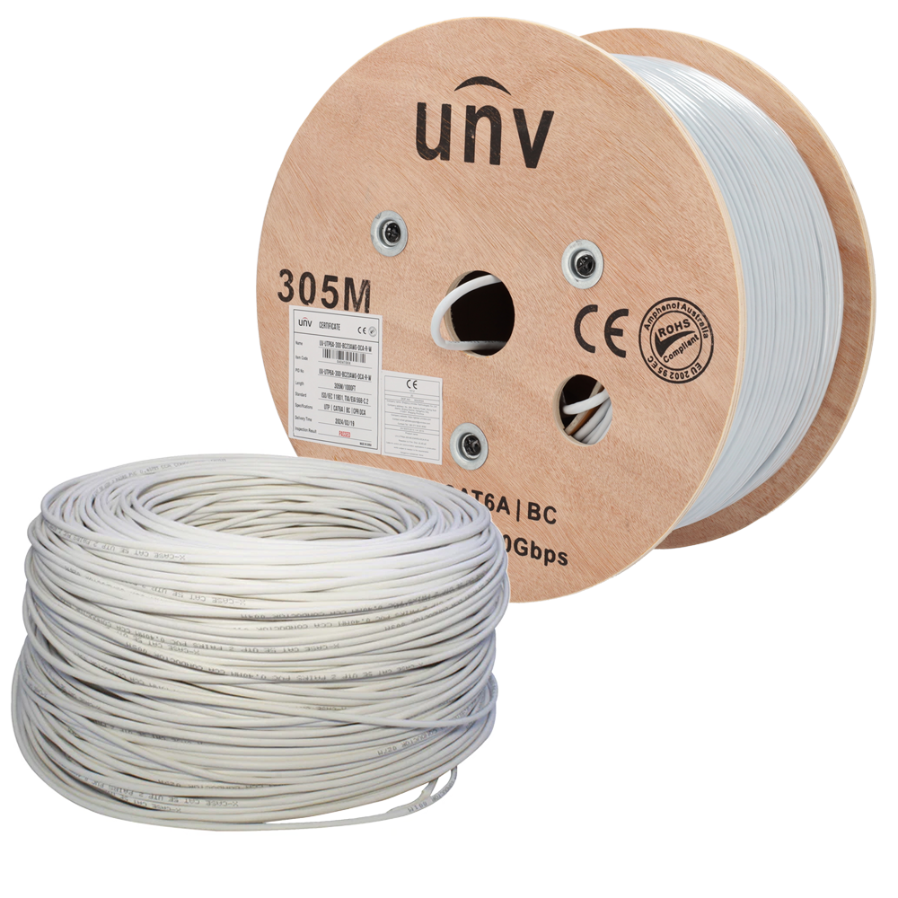 UNIVIEW UV-UTP6A-300-BC23AWG-DCA-R-W - Uniview cable UTP Categoría 6A - Conductor OFC,100% cobre - Diámetro 23 AWG-0,55mm - Certificado CPR: Dca-s2,d2,a2 - Cubierta exterior LSZH / Color blanco-gris - Se suministra en bobina de madera de 305m - imagen 3