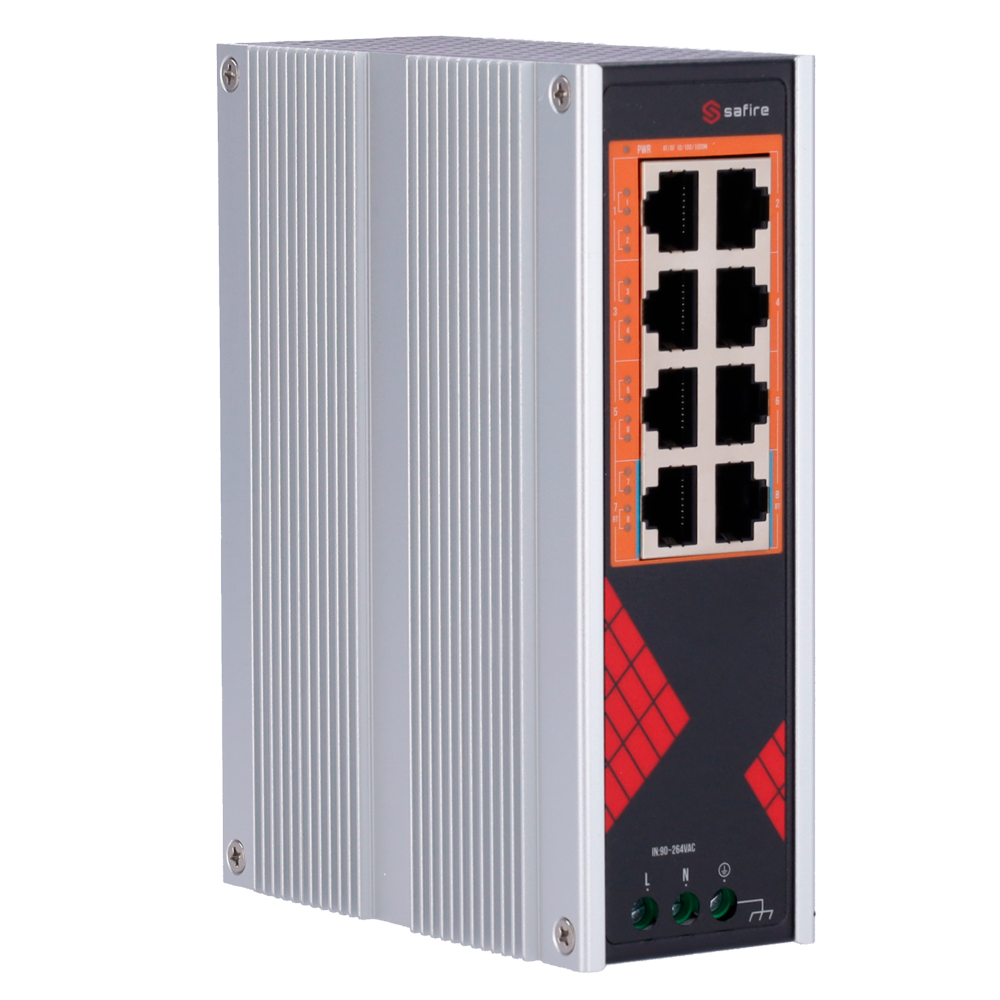 SAFIRE SF-SWI08HIPOE-G-AC-130-DIN - Safire Switch Industrial Alimentación AC 90~264V - 8 puertos Gigabit 10/100/1000Mbps - 6 Puertos PoE+ 30W + 2 Puertos Hi-PoE 60W - PoE Watchdog - Hasta 130W Potencia PoE total - Instalación carril DIN - imagen 3