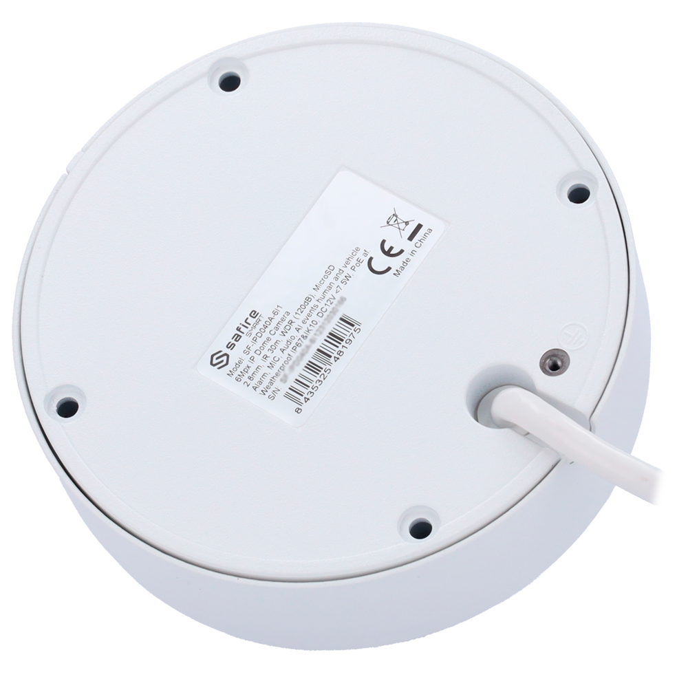 SAFIRE SMART SF-IPD040A-6I1 - Safire Smart - Cámara Domo IP gama I1 AI Avanzada - Resolución 6 Megapíxel (3296×1856) - Lente 2.8 mm | Micrófono | IR 30m - AI Avanzada:Humano, vehículo y vehículo 2 ruedas - Impermeabilidad IP67 &amp; IK10 | PoE (IEEE802.3a - imagen 3