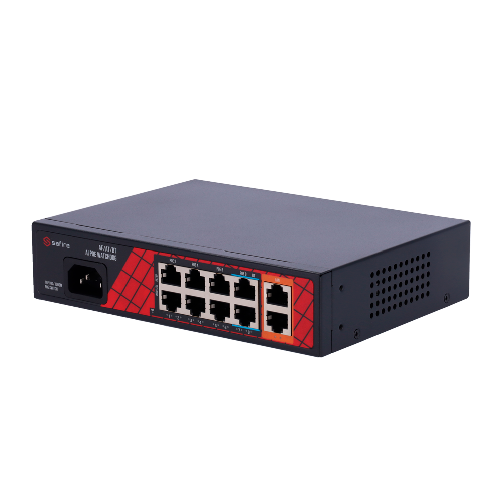 SAFIRE SF-SW1008HIPOE-H-120 - Safire Switch Hi-PoE - 8 puertos PoE + 2 Uplink RJ45 - Hibrido 8x10/100Mbps + 2x10/100/1000Mbps - 6 Puertos PoE+ 30W + 2 Puertos Hi-PoE 60W - PoE Watchdog - Hasta 120W Potencia PoE total - imagen 3