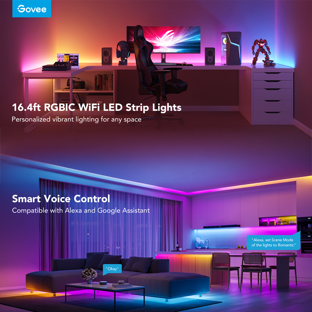 GOVEE GV-STRIP-H618A-5M-RGBIC-BASIC - Govee Tira LED inteligente 5m - Wi-Fi 2.4 GHz + Bluetooth - Color segmentado - Intensidad 44 lúmenes/m - App Govee / Alexa / Google Home - Para interior - imagen 3