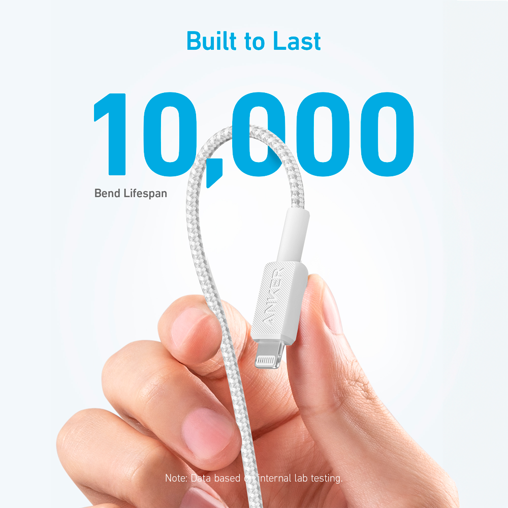 ANKER ANK-322-USBC-LGT-90-W - Anker - Cable USB2.0 - USB-C a Lightning - Cable de nylon trenzado - Longitud 0.9m - Carga rápida | Color blanco - imagen 3