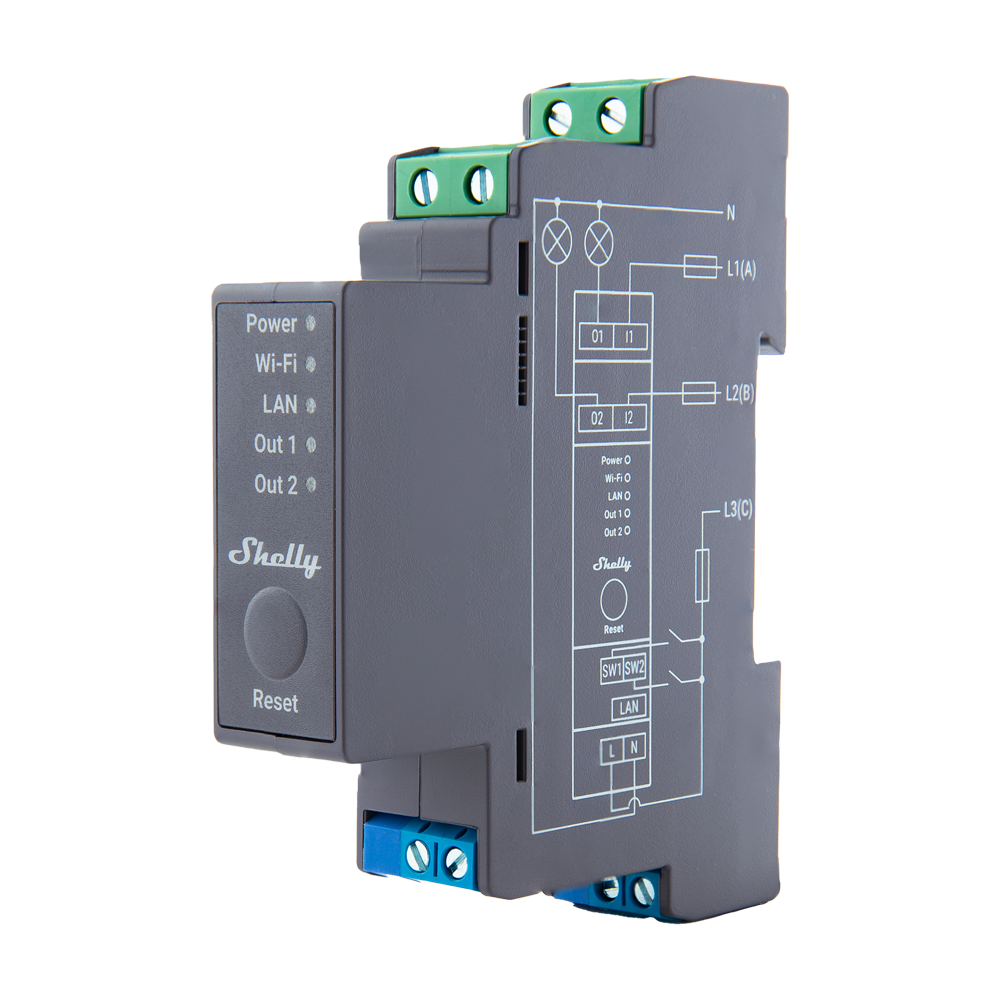 SHELLY SH-PRO-2 - Relé Shelly Pro 2 - Controlador Inteligente Carril DIN - Relé de 2 canales Independientes / Contacto Seco - WiFi 2.4GHz / Bluetooth / LAN - Soporta A C110-240V / DC 30V - Compatible con Alexa y Google - imagen 3