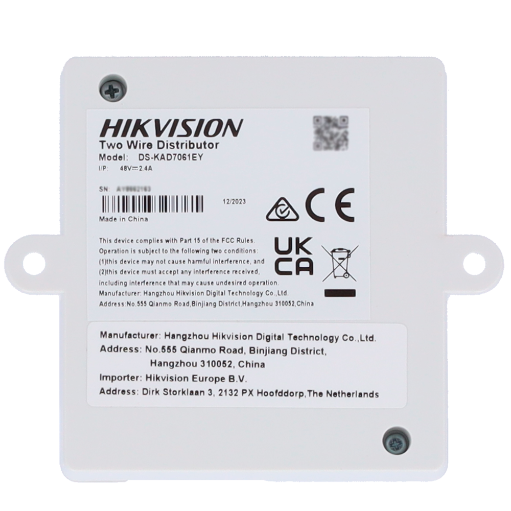 HIKVISION DS-KAD7061EY - Distribuidor para edificios - 4 grupos de 2 hilos HD - Alimenta hasta 4 monitores de 2 hilos HD - Alimentación con DS-KAD706xEY - Conexión de hubs en cascada - Tamaño para caja de mecanismo estándar - imagen 3