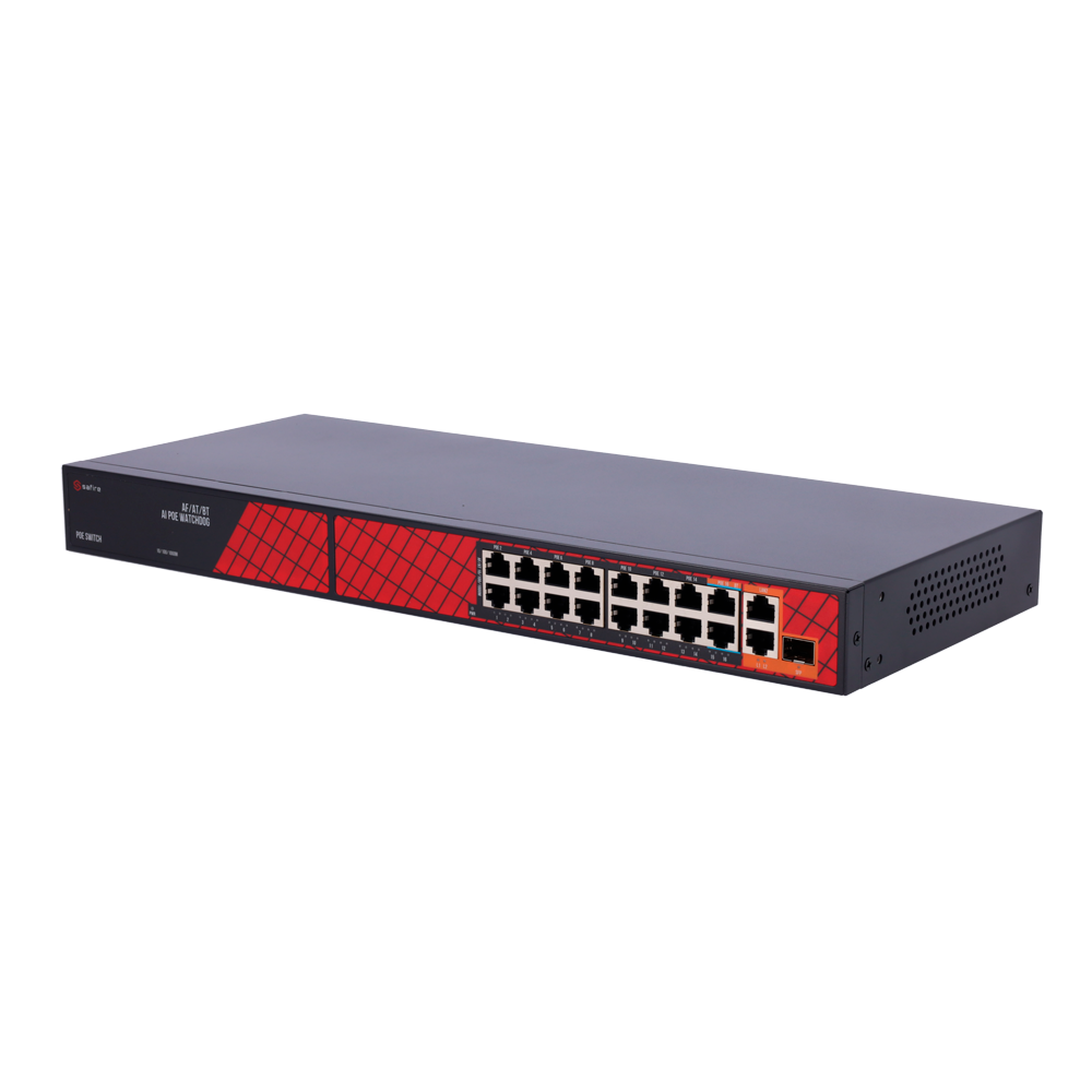 SAFIRE SF-SW1916HIPOE-HF-300 - Safire Switch Hi-PoE - 16 Puertos PoE + 2 Uplink RJ45 + 1 Uplink SFP - Hibrido 15x10/100Mbps + 4x10/100/1000Mbps - 14 Puertos PoE+ 30W + 2 Puertos Hi-PoE 60W - PoE Watchdog / PoE Extendido - Hasta 300W Potencia PoE total - imagen 3