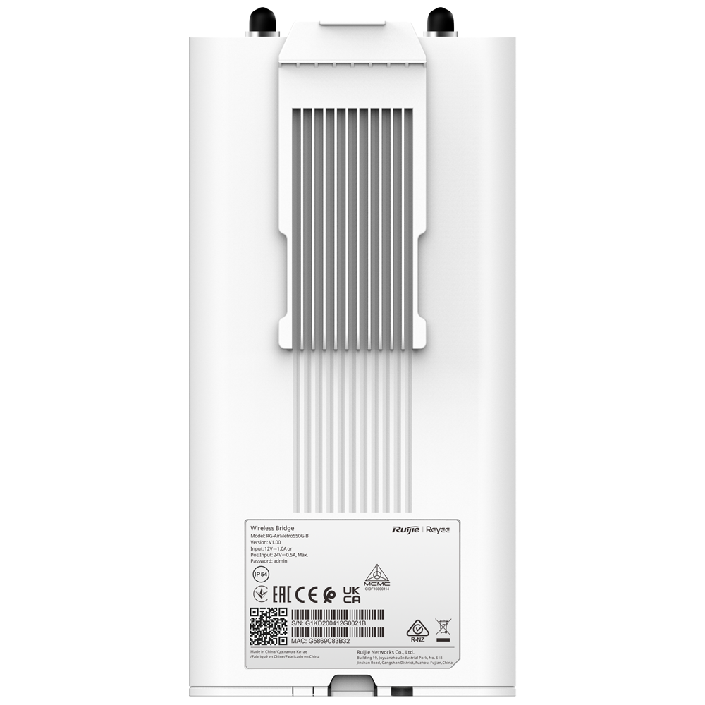 REYEE RG-AirMetro550G-B - Reyee Wireless bridge hasta 867Mpbs - Estación Base para radioenlaces - Frecuencia 5.15 GHz 5.85 GHz - Protocolo Propietario basado en TDMA - IP55, apto para exteriores - 2x Conectores SMA para conectar antena externa - imagen 3