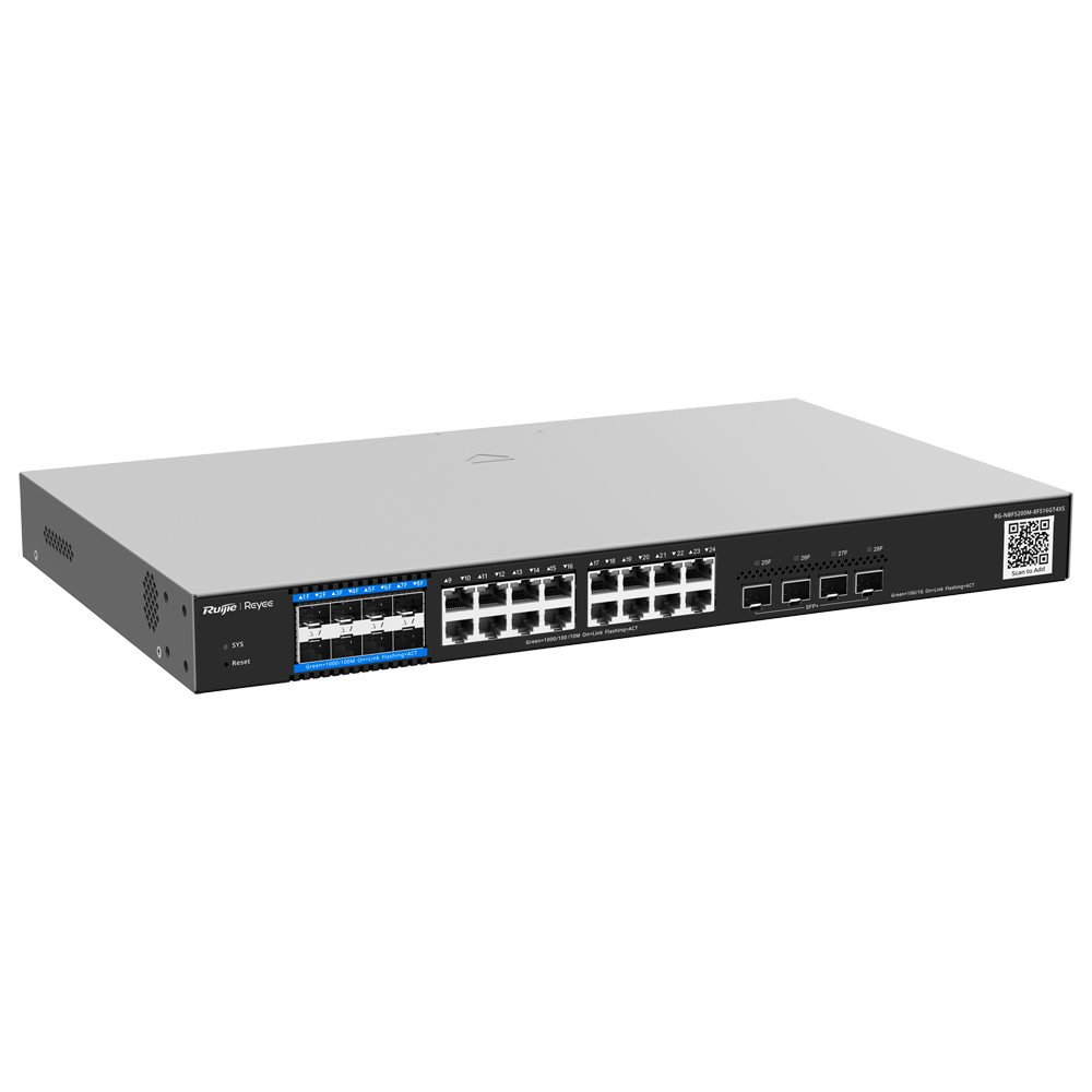 REYEE RG-NBF5200M-8FS16GT4XS - Reyee E-Lighten Switch Cloud Capa 3 - 16 puertos RJ45 Gigabit + 4 puertos SFP+ 10 Gbps - 8 Puertos SFP E-Lighten (PON/Ethernet) - Static LAG/DHCP Snoop/IGMP Snoop/Port Mirror - VLAN/Port Isolation/STP/RSTP/ACL/QoS/802.1X - S - imagen 3