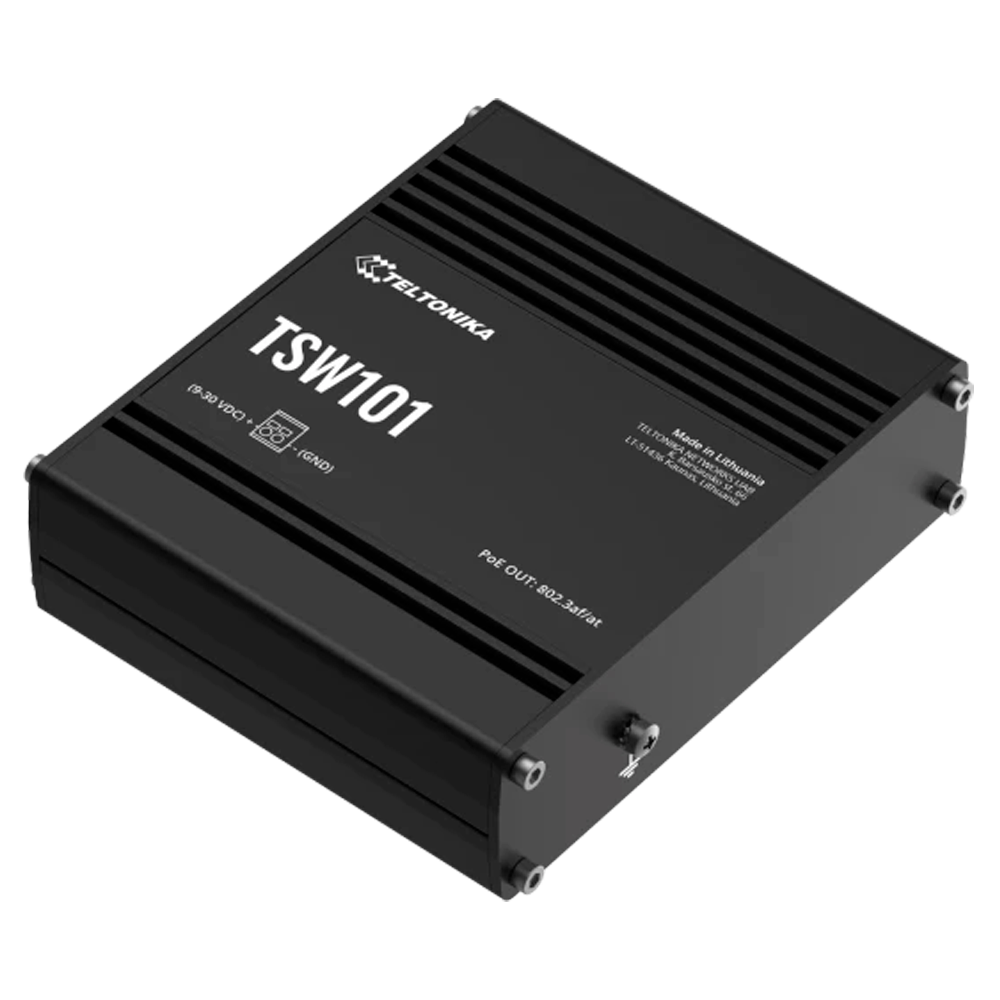 TELTONIKA TK-TSW101 - Teltonika Switch PoE No gestionable Industrial - 5 puertos Ethernet RJ45 Gigabit - 4 Puertos Ethernet PoE+ 802.3af/at - Hasta 30W por Puerto PoE - Hasta 60W de Potencia PoE total - Rugerizado Carcasa Aluminio - imagen 3