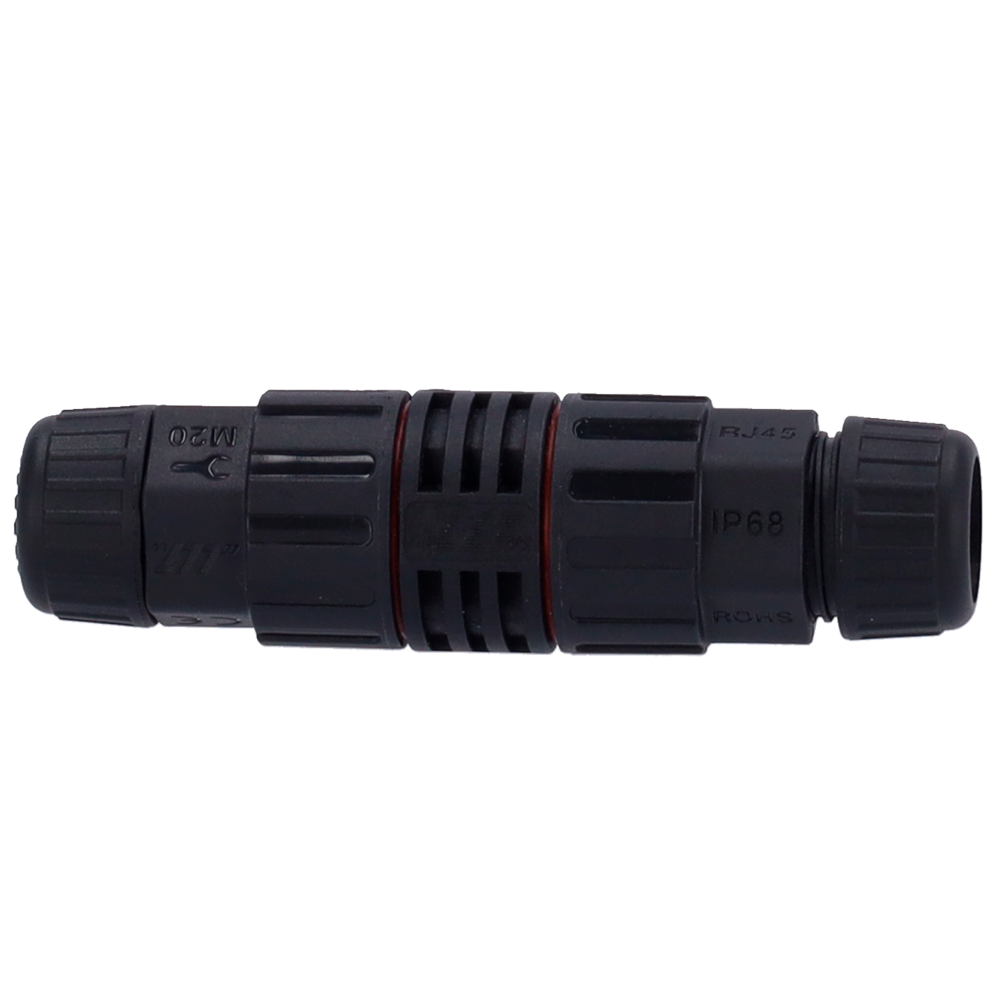 MARCA BLANCA CON-RJ45-GLAND-W-BLACK - Conector con Racor Industrial - Conector entrada RJ45 - Conector salida RJ45 - Compatible UTP CAT 6 - IP68 - Color negro - imagen 3