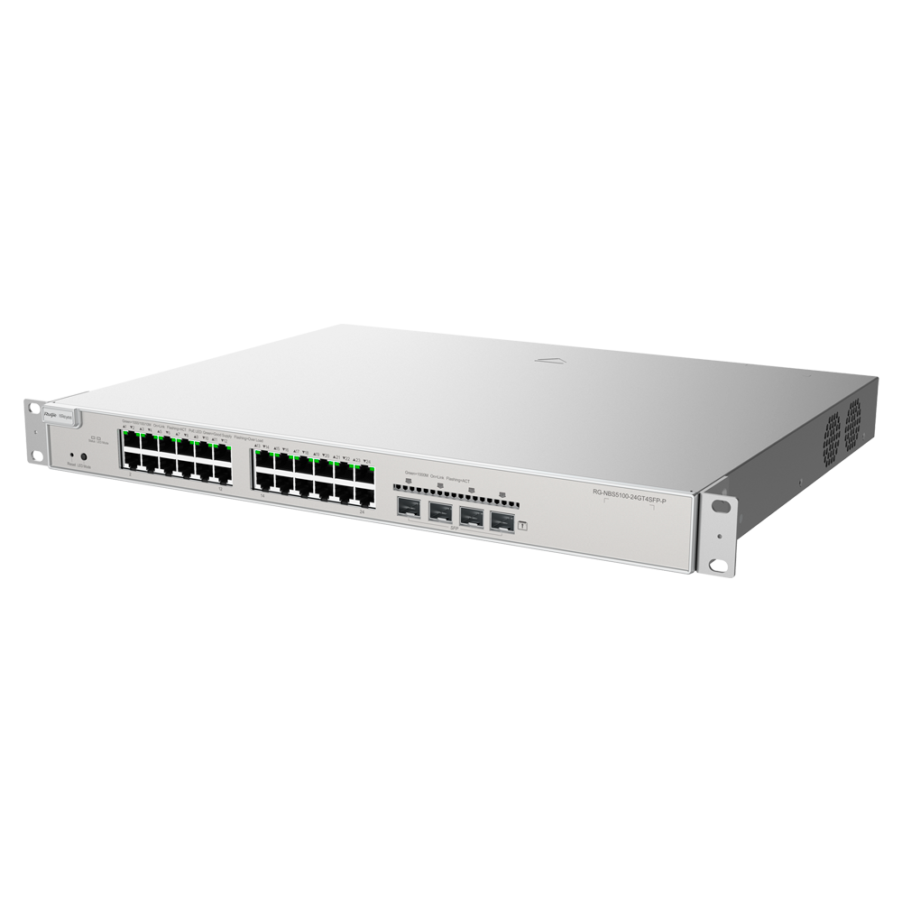 REYEE RG-NBS5100-24GT4SFP-P - Ruijie Reyee Cloud Managed L3 Switch - 24 Puertos Gigabit PoE/PoE+ + 4 Enlaces SFP - Ranuras SFP independientes para fibra óptica - Potencia PoE+ de 30W por puerto / Total 370W - Enrutamiento dinámico Capa 3: OSPFv2 y OSPFv3 - imagen 3