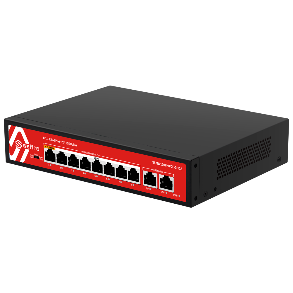 SAFIRE SF-SW1008HIPOE-G-115 - Safire Switch Hi-PoE - 8 puertos PoE + 2 Uplink RJ45 - 10x 10/100/1000Mbps - 7 Puertos PoE+ 30W + 1 Puertos Hi-PoE 60W - PoE Watchdog - Hasta 115W Potencia PoE total - imagen 3
