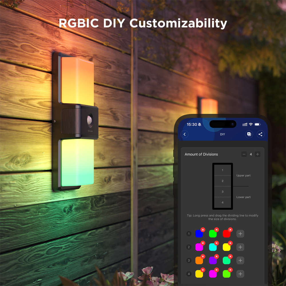 GOVEE GV-OUT-H7078-WALL-IP65 - Luz exterior de pared - Wi-Fi 2.4 GHz + Bluetooth - Color segmentado + Blanco cálido/frío - Intensidad 1500 lúmenes - Matter / Homekit / Alexa / Google Home - Para exterior / IP65 - imagen 3