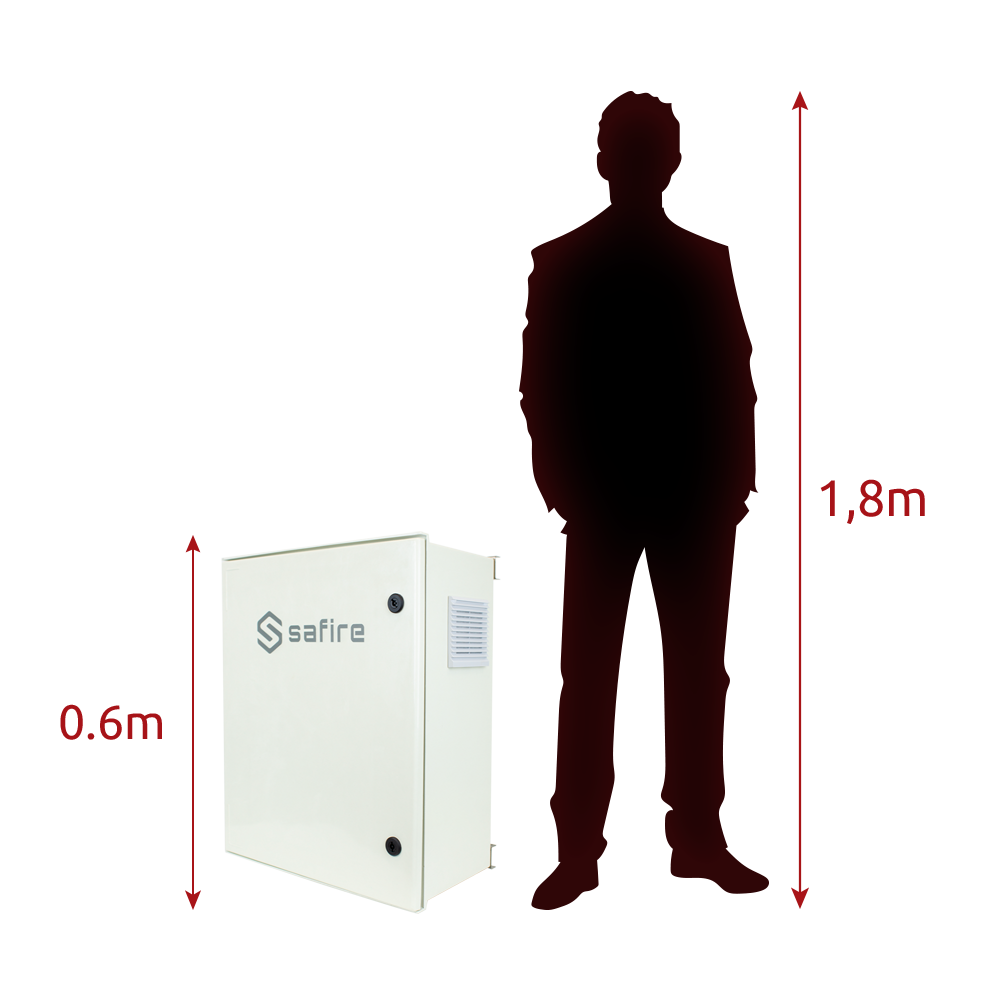 SAFIRE SF-BOX0812V-UPS-IP55 - Safire - Armario de poliéster SMC - Dimensiones exteriores 60x50x23cm - Switch de 8 puertos | Bandeja fusión de fibra - Plataforma de gestión y mantenimiento - Grado de protección IP55 / Carril DIN / UPS - imagen 3