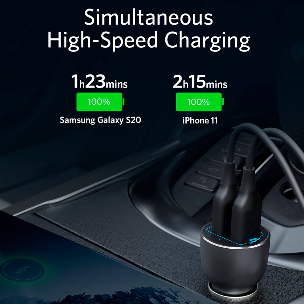 ANKER ANK-CCHARGER-POWERDRIVE3-B - Anker - Mechero coche de metal - Potencia 36W - Carga rápida 18W | Tecnología QC3.0 - Salidas 2x USB-A - Carga 2 dispositivos a la vez | Color negro - imagen 3