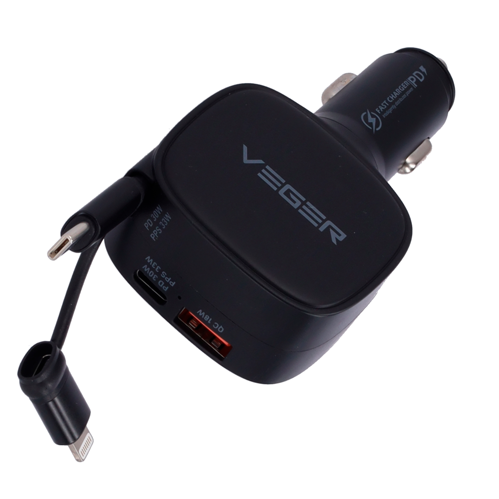 VEGER VG-CC89 - VEGER - Mechero coche - Potencia 84W - Carga rápida PD 30W, QC 18W, PPS 33W - Salidas USB-C, USB-A y cables incluidos - Cables incluidos: USB-C y Lightning - imagen 3