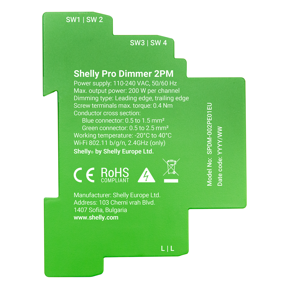 SHELLY SH-PRO-DIMMER-2PM - Shelly Pro Dimmer 2PM - Atenuación (Dimming) / Carril DIN - 2 Canales (Atenuable) / 2x 200W Max - WiFi 2.4GHz / Bluetooth / LAN - Soporta AC 110-240 V / Medidor de Consumo - Compatible con Alexa y Google - imagen 3