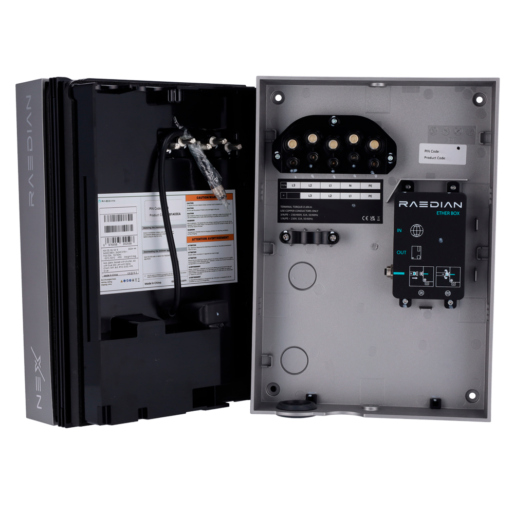 RAEDIAN RD-NEX-22-SS-SILVER - Cargador para vehículos eléctricos - Potencia 22kW / 32A / Trifásica - Conector tipo 2 | Socket Shutter - Protección IP55 - Monitorización desde APP y portal - Escalable | Color plata - imagen 3