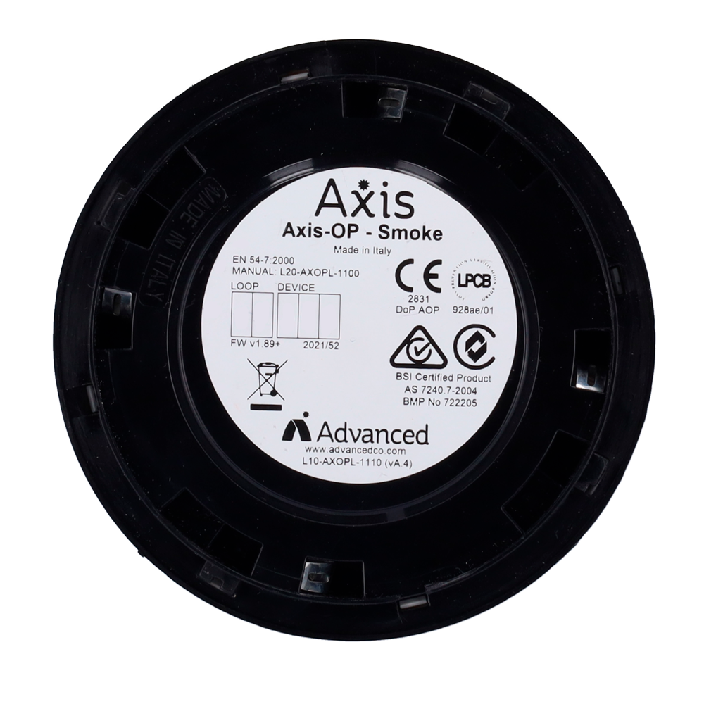 ADVANCED ADV-AXIS-OP - Detector analógico óptico Advanced - Sin aislador de bucle - Serie AXIS - Compatible con protocolo Argus Vega - No incluye base - Certificados EN54-7 y EN54-17 - imagen 3