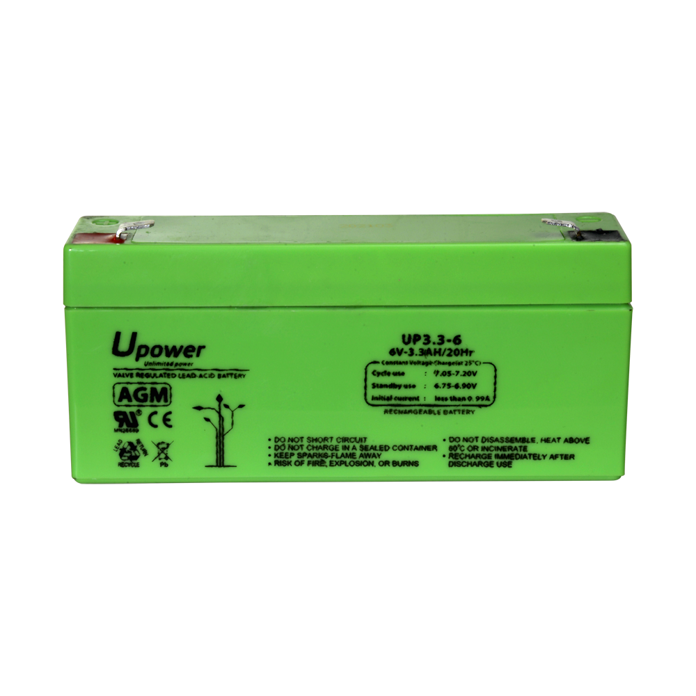 UPOWER BATT-6033-U - Upower - Batería recargable - Tecnología plomo ácido AGM - Voltaje 6 V - Capacidad 3.2 Ah - 66 x 134 x 34 / 670 g - Para respaldo o uso directo - imagen 3