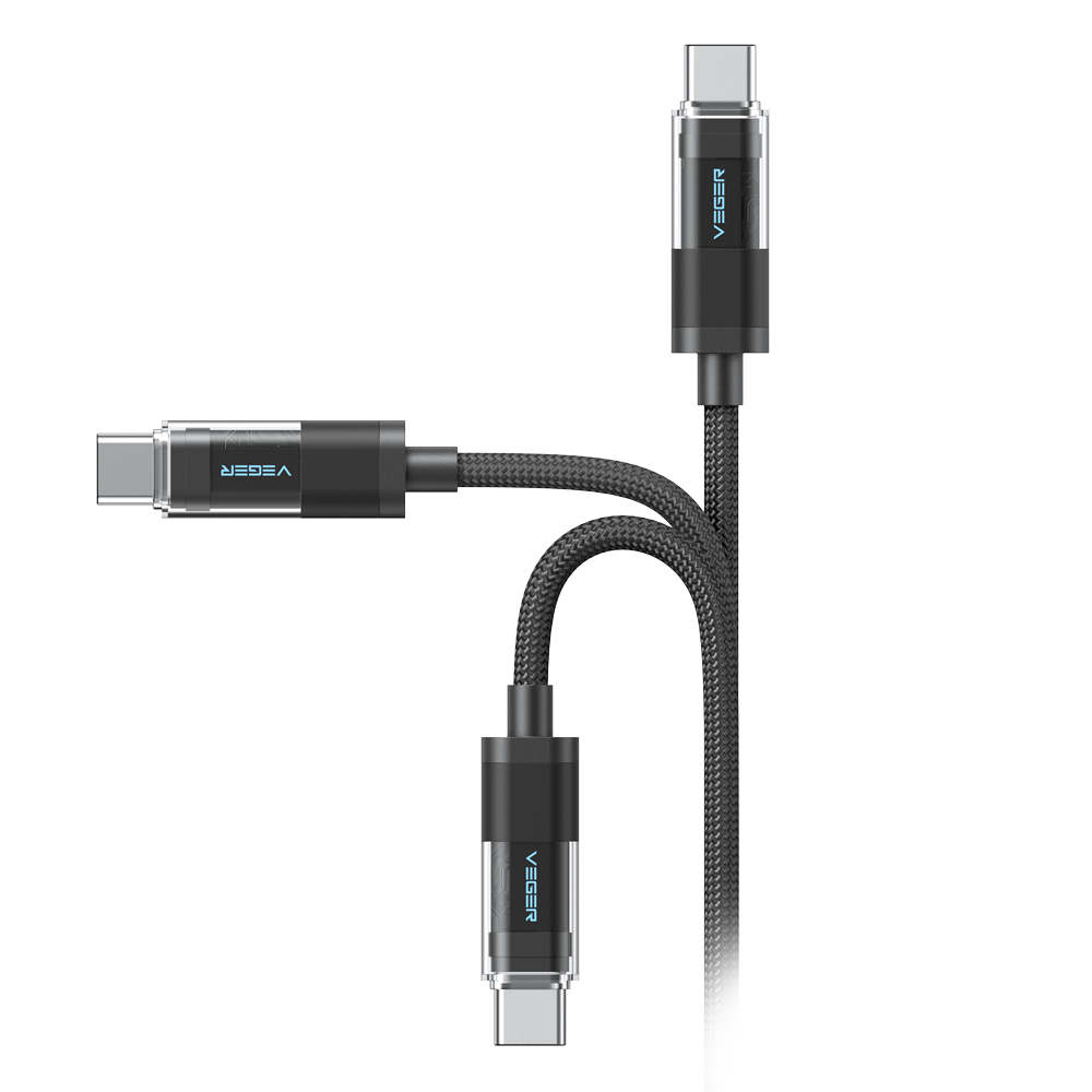 VEGER VG-CC16 - Veger - Cable USB 2.0 para cualquier dispositivo - USB-C a USB-C - Cubierta de metal con LED, Nylon trenzado - Carga rápida PD 100W | 480Mbps - Longitud 1.5m | Color negro - imagen 3