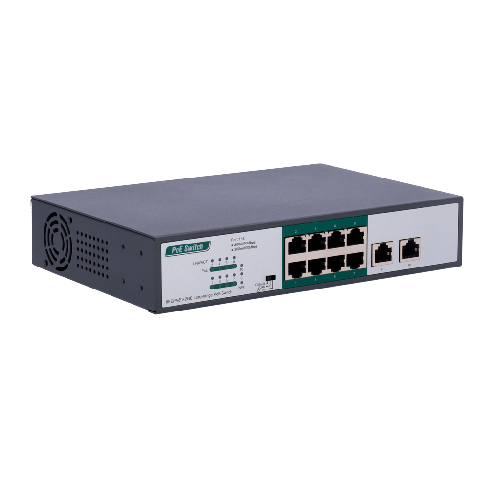 MARCA BLANCA SW1008POE-H-800M-120W - Switch PoE - 8 puertos PoE FE + 2 GE - Velocidad 8 x10/100Mbps + 2 x10/100/1000Mbps - 8 puertos PoE+ para hasta 800m con accesorio - Hasta 120 W de Potencia Total PoE - Norma IEEE802.3at PoE / af PoE+ - imagen 3