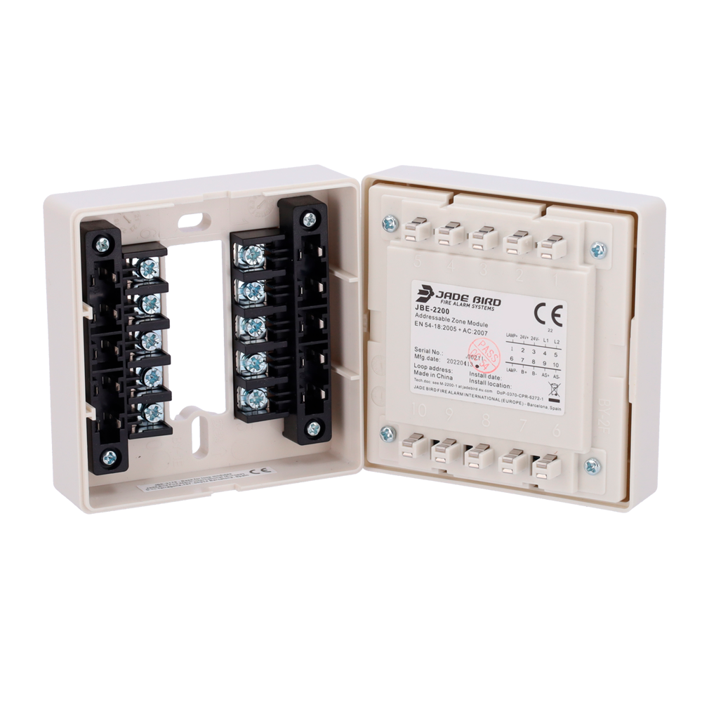 JADE BIRD JBE-2200 - Módulo analógico Jade Bird - Módulo de zona convencional - Alimentación por lazo o externa - Cable conductor hasta 2.5mm2 - REOL de 4k7 Ω (suministrada) - Certificado EN 54-18 - imagen 3