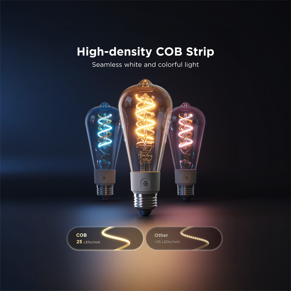 GOVEE GV-BULB-R14C0-EDISON-E27-ST64 - Bombilla inteligente Edison ST64 E27 Govee - Wi-Fi 2.4 GHz + Bluetooth - Color segmentado + Blanco cálido/frío - Intensidad 500 lúmenes / 6500 K - Matter / Homekit / Alexa / Google Home - Para interior - imagen 3