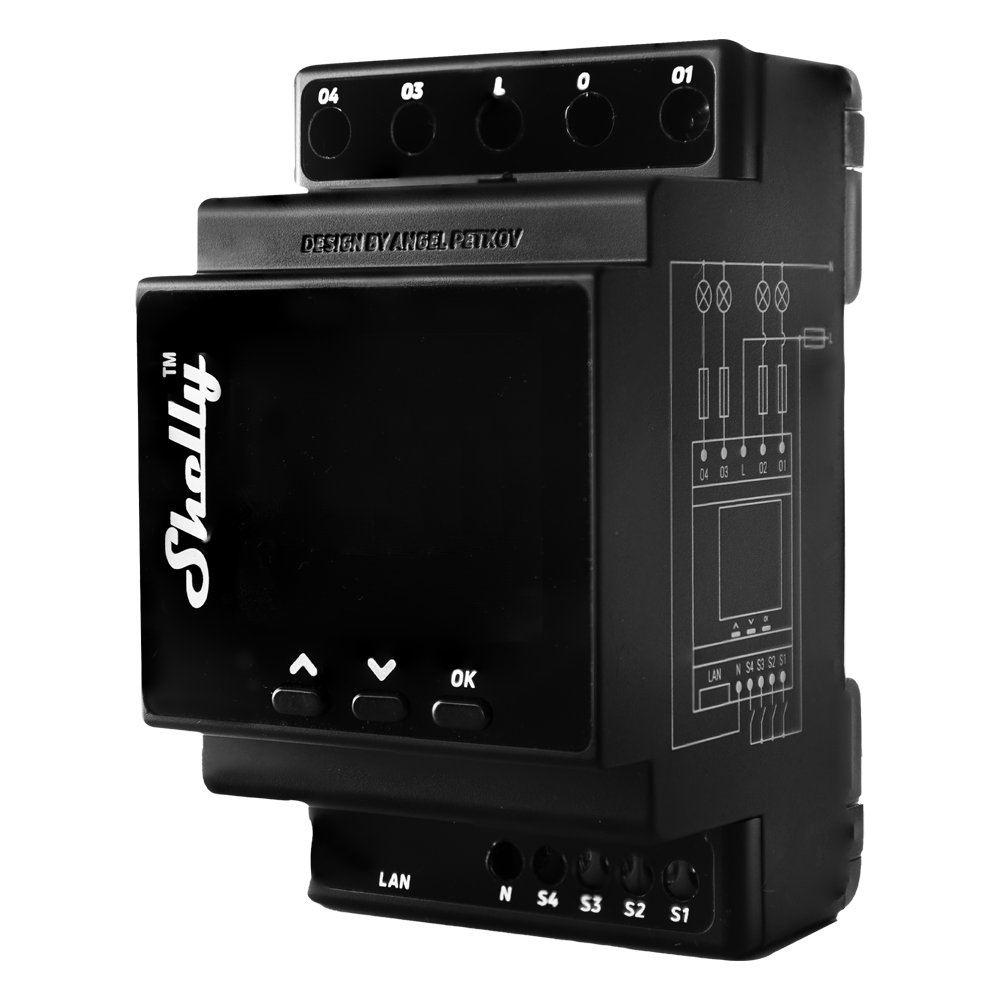 SHELLY SH-PRO-4PM - Relé Shelly Pro 4PM - Pantalla LCD a color de 1.8" - Control de 4 canales independientes carril DIN - WiFi 2.4GHz / Bluetooth / LAN - Soporta AC 110-240 V / Medidor de Consumo - Compatible con Alexa y Google - imagen 3