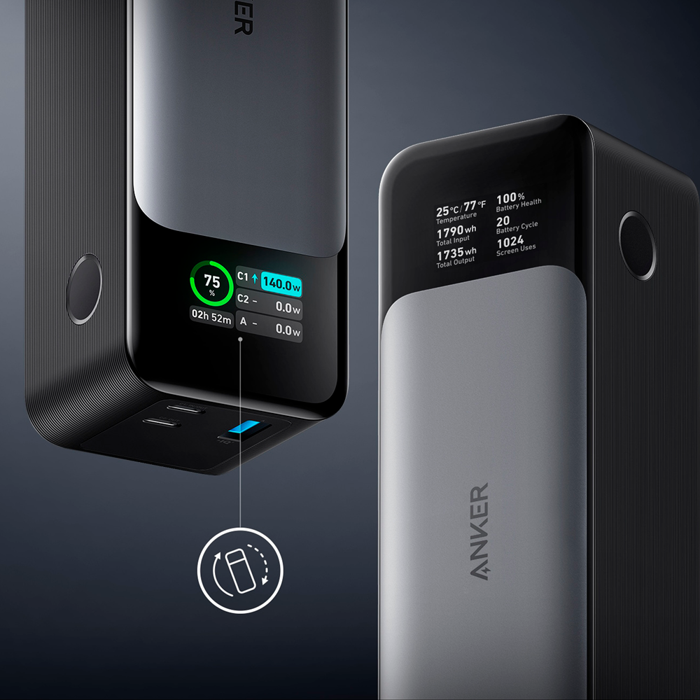 ANKER ANK-737-POWERCORE-B - Anker Power bank con pantalla digital - Capacidad 24000mAh - Entrada USB-C - Salidas 2x USB-C, USB-A - Carga 3 dispositivos a la vez - Carga rápida PD140W | Para portátil - imagen 3