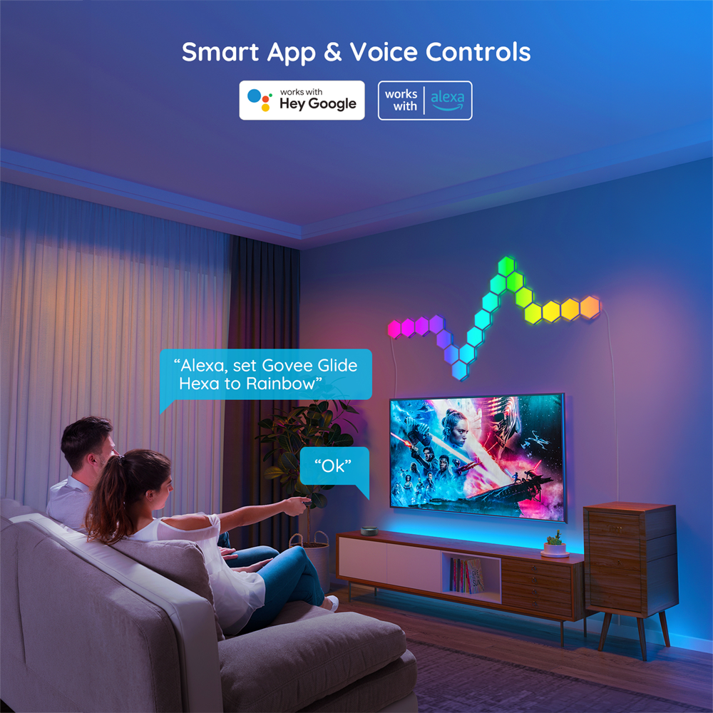 GOVEE GV-HEXA-B6061-PANEL-10P - Paneles de luz hexagonales Govee Glide - Wi-Fi 2.4 GHz + Bluetooth - Color segmentado RGBIC - Homekit / Alexa / Google Home - 40+ Modos de escena - Para interior - imagen 3