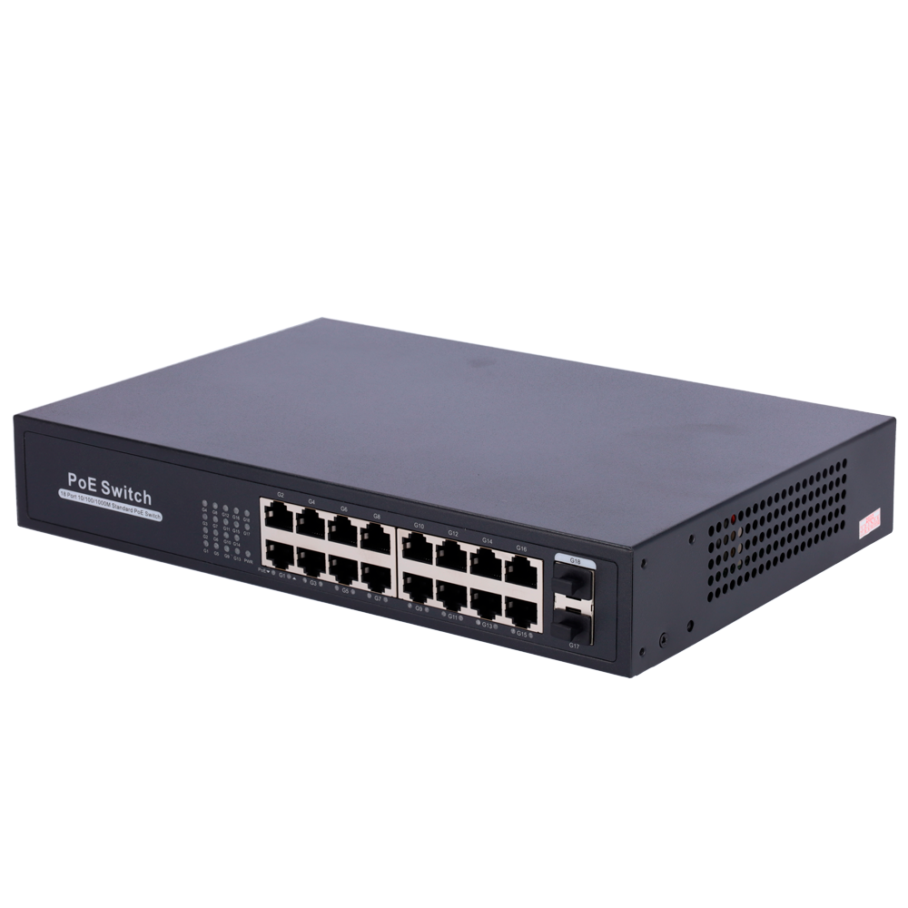 MARCA BLANCA SW1816POE-GF-250-E - Switch PoE - 16 puertos RJ45 + 2 SFP Uplink - 16x 10/100/1000Mbps + 2x 10/100/1000Mbps - 16 Puertos PoE 802.3af/at hasta 30W por puerto - Potencia PoE total 250W - Enrackable - imagen 3