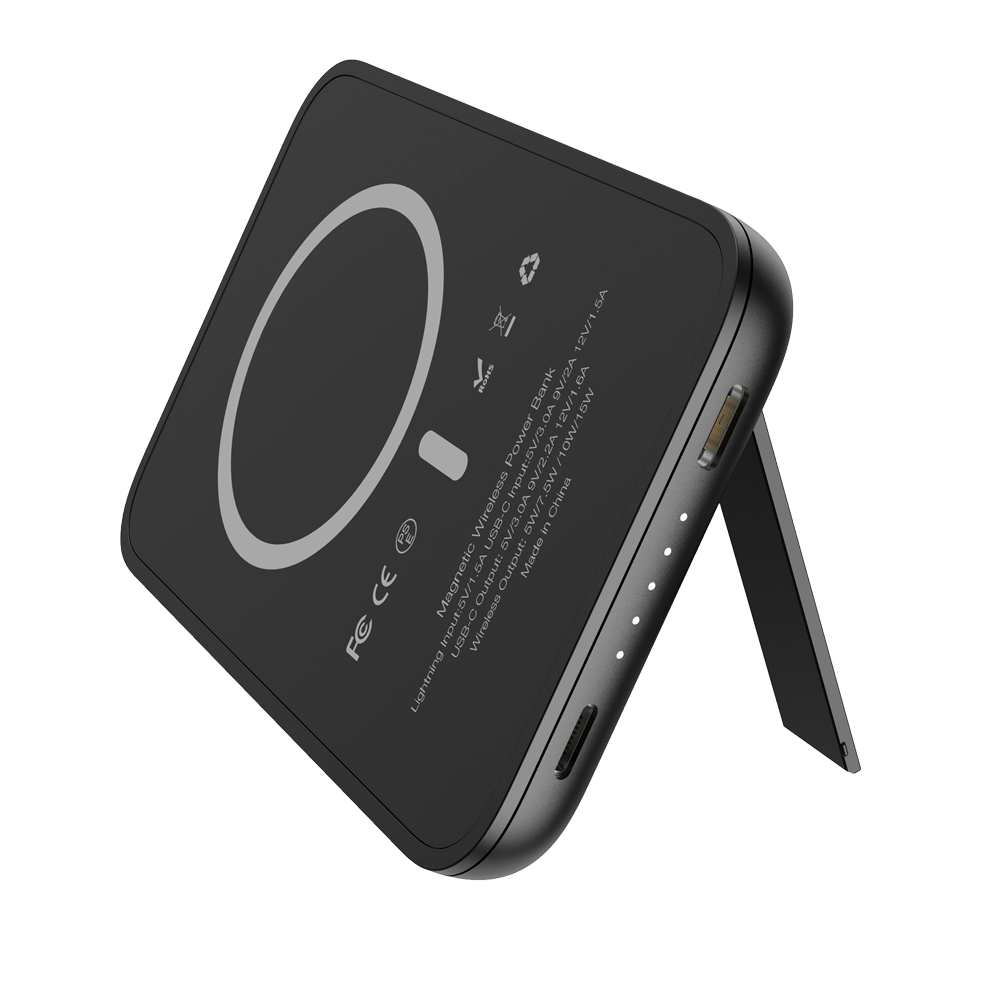 VEGER VG-W0553P - VEGER Power bank magnética inalámbrica - Capacidad 5000mAh - Entradas USB-C, Lightning - Salidas USB-C, Inalámbrica - Carga 2 dispositivos | Soporte plegable - Carga rápida PD20W / Inalámbrica QI - imagen 3